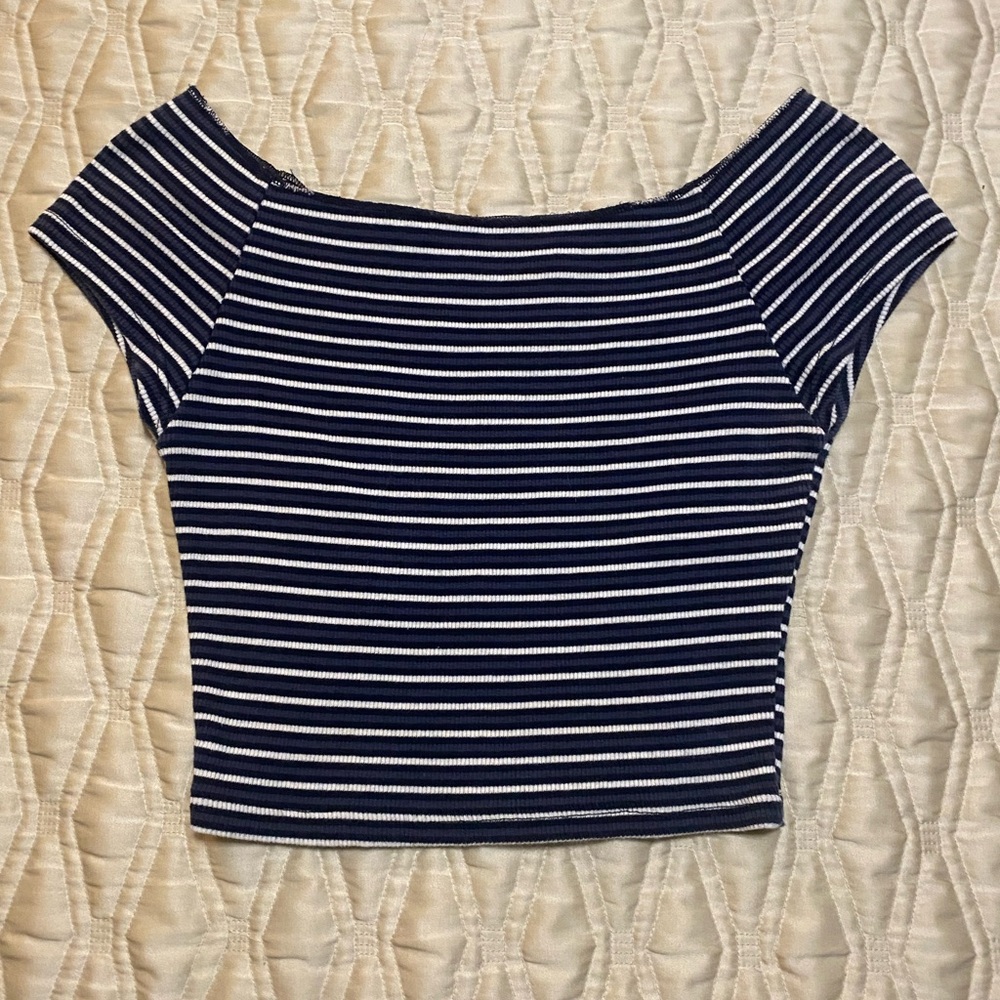 Brandy Melville Navy and White Striped Top
